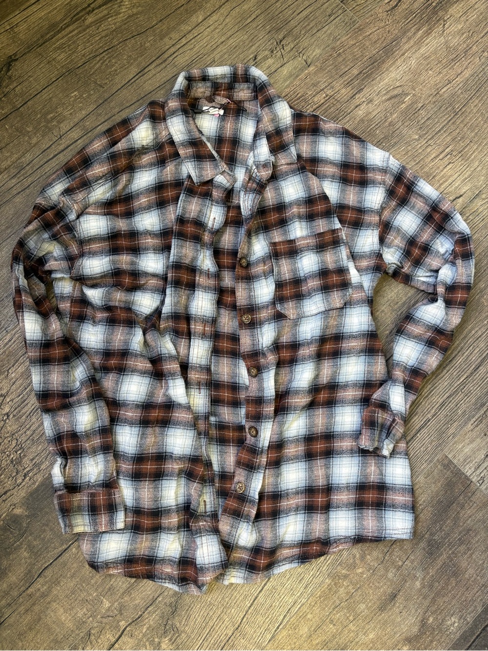 Garage Ladies Plaid Button-Down Shirt in Brown and White